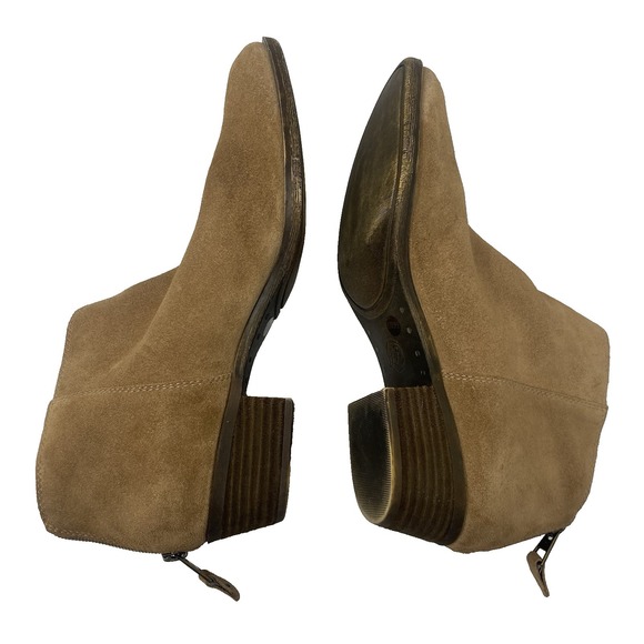 Lucky Brand Womens Ankle Shoes 9.5 Bootie Brown Leather LP-BELVVA Zip Block Heel - Picture 9 of 14